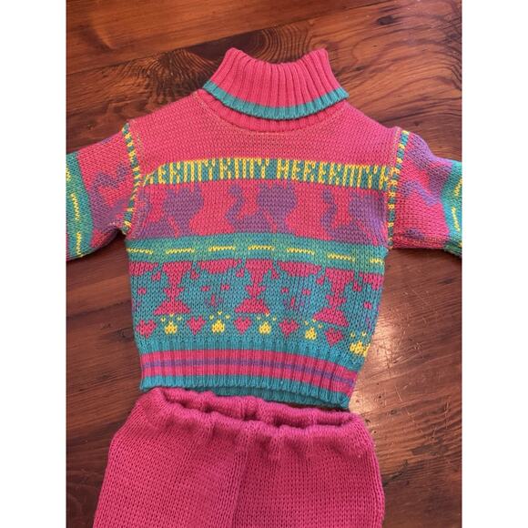 Vintage Tuff Cookies Baby Girl Knit Sweater Pant Set 80s 90s Pink Sz 12 Months - Picture 10 of 11